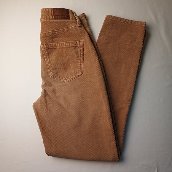 American Eagle Corduroy Jeans Size 00 Mid Rise Straight Leg Tan Color - Picture 1 of 10